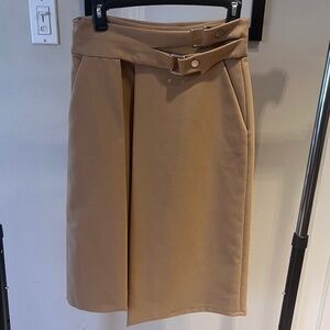 Zara Camel Wrap-Style Midi Skirt with Belt Detail - Size S